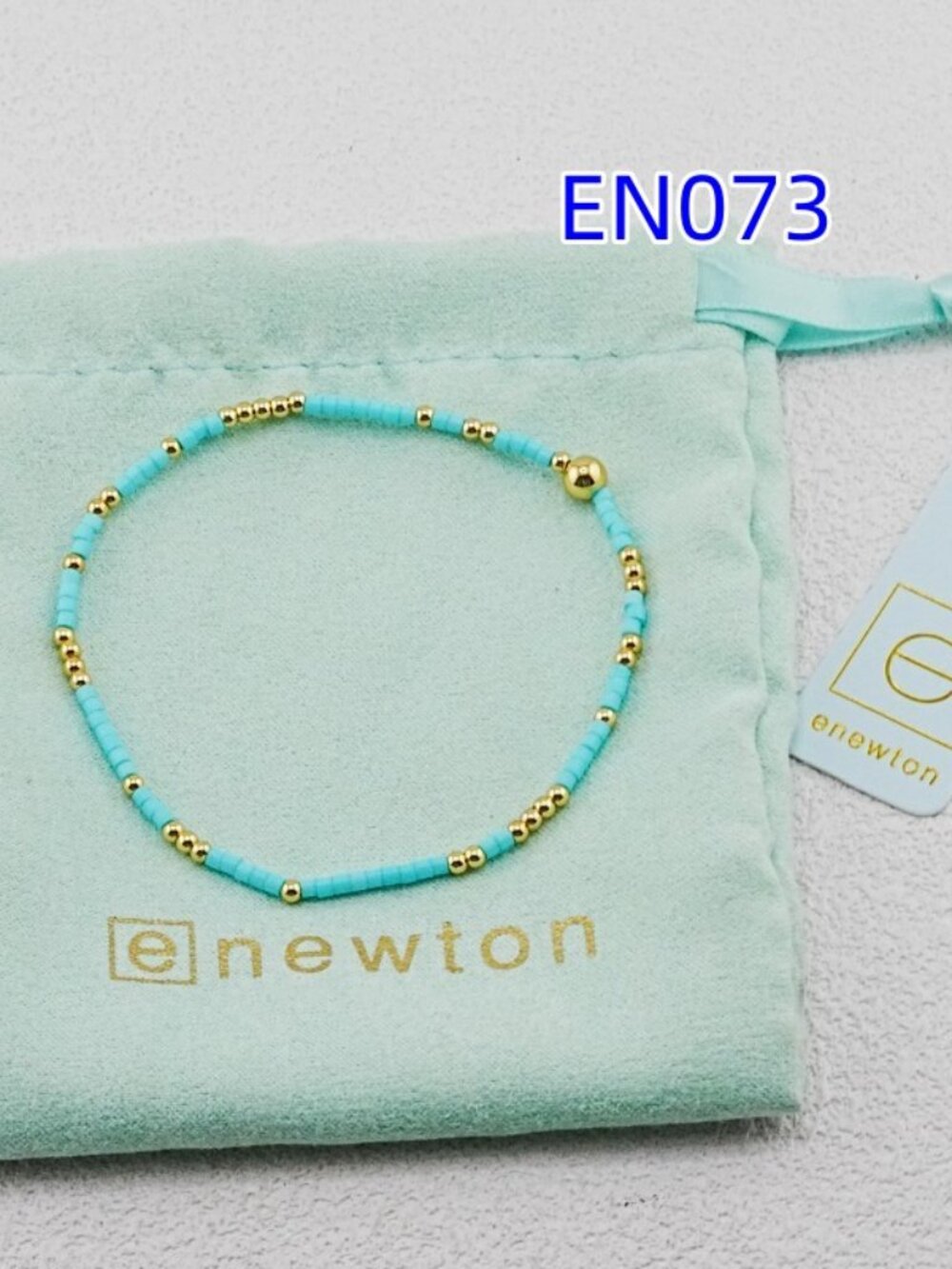 Enewton Sky-Blue Glass Tube Bead & Gold Bead Bracelet